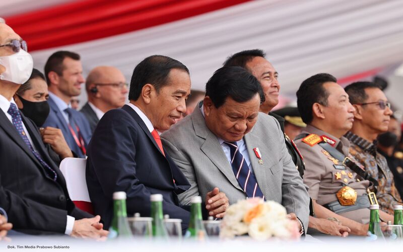 Presiden Jokowi dan Menhan Prabowo saat menghadiri pembukaan Indo Defence 2022